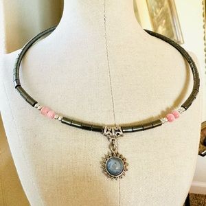 Hematite Blue Pendant Necklace